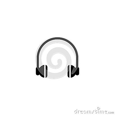 Black headphones icon. Flat vector earphones icon isolated on white. Listen sound sign. Vector Illustration