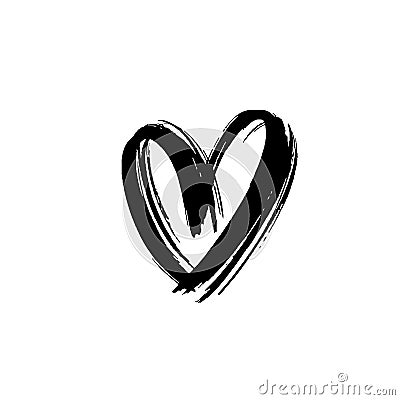 Black heart icon object. Hand drawn vector love symbol icon. Rough brush and marker heart. Vector Illustration