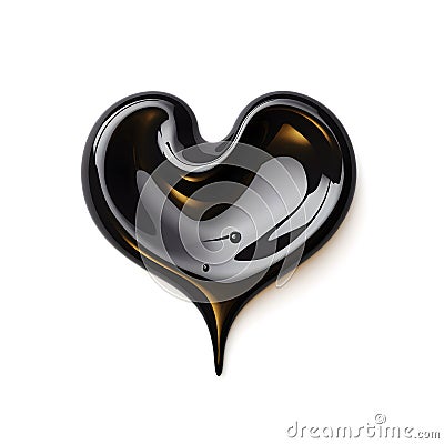 Black heart shape of ink liquid, painted black color or crude oil on white background. blackhearted, heartbroken Generative Ai. Stock Photo