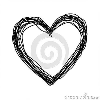 A black heart shape is sketched with a series of overlapping, irregular lines, creating a Stock Photo
