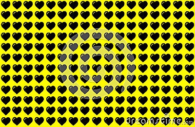 Black Heart Shape on Yellow Background. Hearts Dot Design. Can be used for Illustration purpose, background, website, businesses, Stock Photo