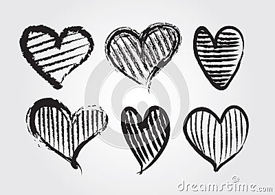 Black Heart vector illustration for valentine`s day, wedding card. Hand drawn hearts outline Vector Illustration