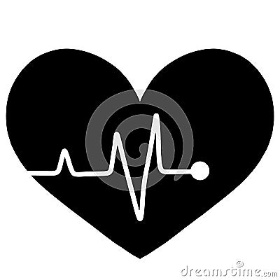 Black heartbeat monitor pulse line logo. Flat style vector illustration healthy life design. Breathing alive sign love heart medic Vector Illustration