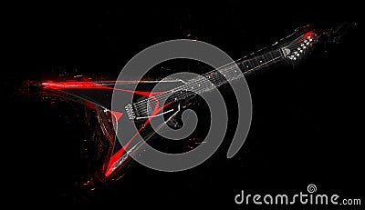 Black heavy metal guitar with red custom paint job - 3D illustration Cartoon Illustration