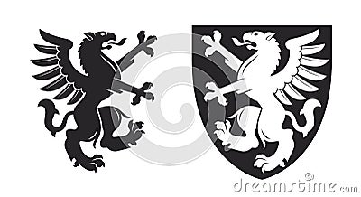 Black heraldic rampant griffin Vector Illustration