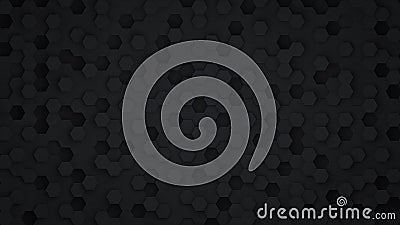 Black hexagon abstract background with futuristic pattern digital technology or honeycomb style. Dark geometry Backdrop. 3D Stock Photo
