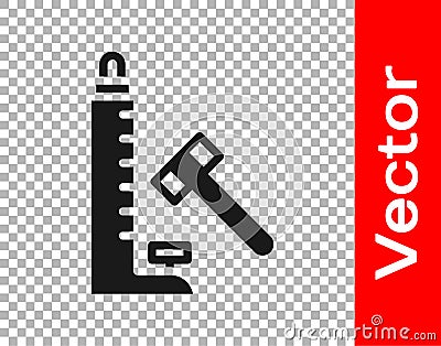 Black High striker attraction with big hammer icon isolated on transparent background. Attraction for measuring strength Vector Illustration