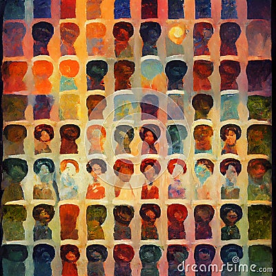 Black History Month Abstract Portraits of Togetherness African American Black Ethnicities Generative AI Cartoon Illustration