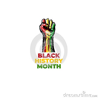 Black history month square banner with protest raised fist colored in African flag isolated on white background. Vector Vector Illustration