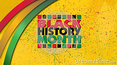 Black History Month title treatment with ribbons against yellow grunge graphic background Stock Photo