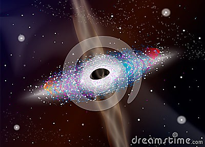 Black hole eating planets. Excess gas escapes from a black hole Stock Photo