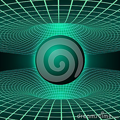 Black hole. Illustration of deformation time and space in green colors. Destruction of matter by black hole. Vector illustration Vector Illustration