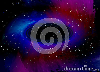 Black hole over star field in outer space. Abstract background of universe and a gas congestion. Spiral galaxy space. Vector Illustration