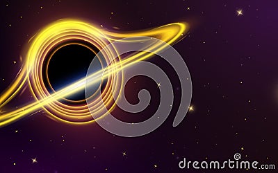 Black hole in space. Planets in solar system. Stars in the dark. Astronomical galaxy for card. Background or Neon Poster Vector Illustration