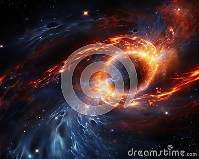 black hole in the universe and a galaxy in outer space. Cartoon Illustration