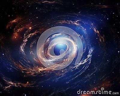 black hole in the universe and a galaxy in outer space. Cartoon Illustration