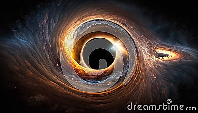 Black hole in universe, wormhole and galaxy in outer space, generative AI Stock Photo