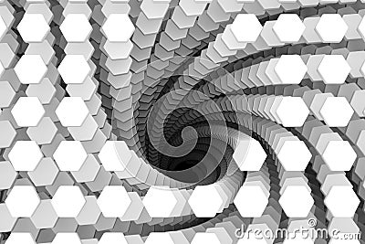 Black hole white hexagon abstract background 3D Cartoon Illustration