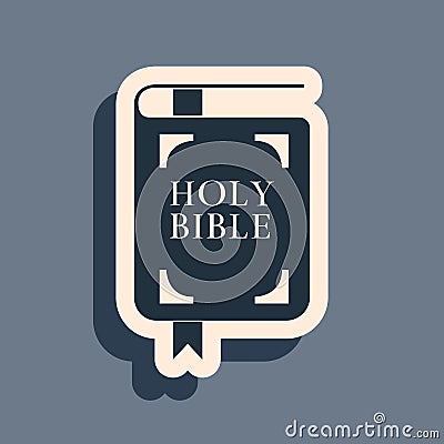 Black Holy bible book icon isolated on grey background. Long shadow style. Vector Vector Illustration