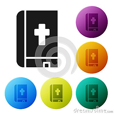 Black Holy bible book icon isolated on white background. Set icons in color circle buttons. Vector Vector Illustration