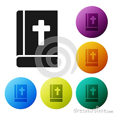 Black Holy bible book icon isolated on white background. Set icons in color circle buttons. Vector Vector Illustration