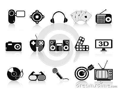 Black home entertainment icons set Vector Illustration