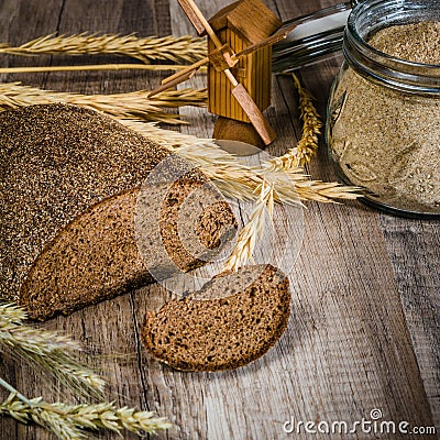 Black homemade bread and rye cones Stock Photo