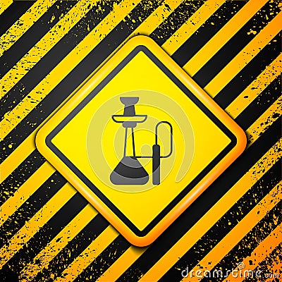Black Hookah icon isolated on yellow background. Warning sign. Vector Vector Illustration