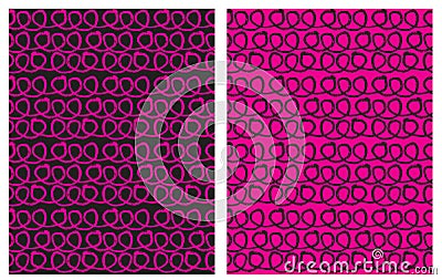 Set of 2 Hand Drawn Irregular Pink and Black Geometric Vector Patterns. Vector Illustration