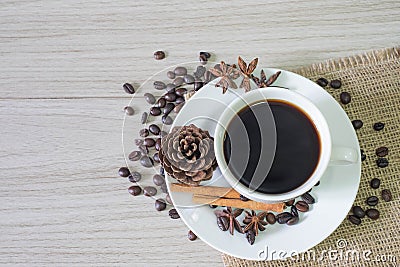 Black hot coffee and coffee beans Stock Photo