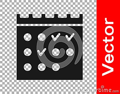 Black Hotel booking calendar icon isolated on transparent background. Vector Vector Illustration