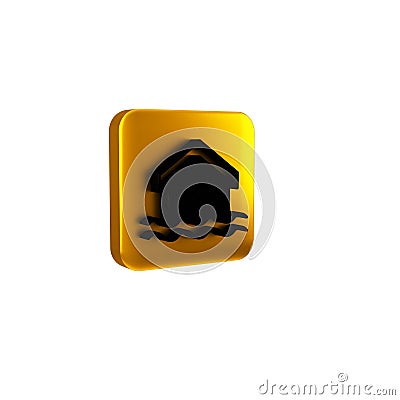 Black House flood icon isolated on transparent background. Home flooding under water. Insurance concept. Security Stock Photo