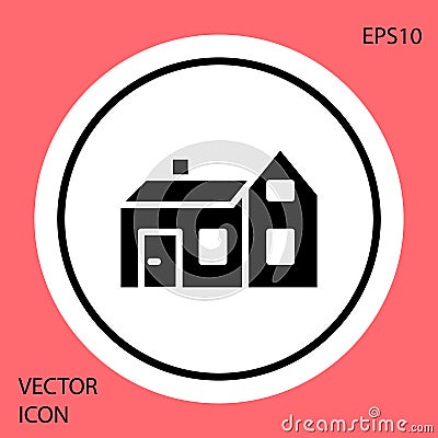 Black House icon isolated on red background. Home symbol. White circle button. Vector Vector Illustration