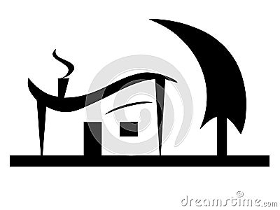 Black house silhouette vector with tree garden Vector Illustration