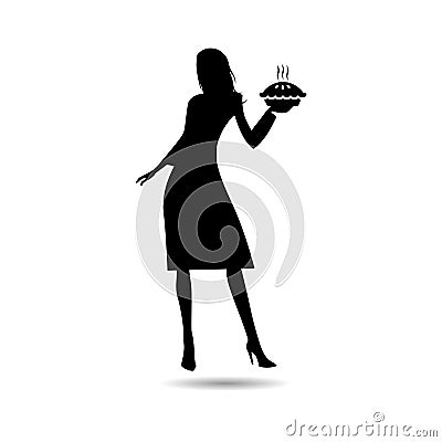 Black Housewife holding pie, woman holding a pie icon or logo Vector Illustration