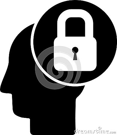 Black Human head with lock icon isolated on white background. Vector Illustration. Vector Illustration