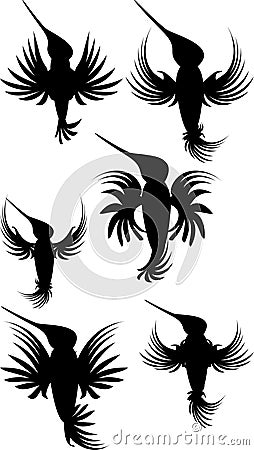 black hummingbird tattoo black ink pack collection illustration Vector Illustration