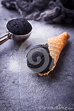 Black ice cream. Trendy food Stock Photo