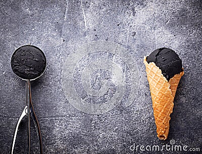 Black ice cream. Trendy food Stock Photo