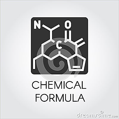 Black icon of chemical formula in flat style. Medicine, science, biology, chemistry theme. Vector label Vector Illustration