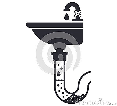 black icon clogged sink pipes. Vector Illustration