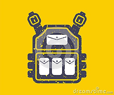 black icon of military body armor in grunge style. Vector Illustration