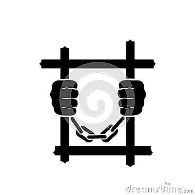 Black icon prisoner. Hands holding prison bars. Vector illustration flat design Vector Illustration