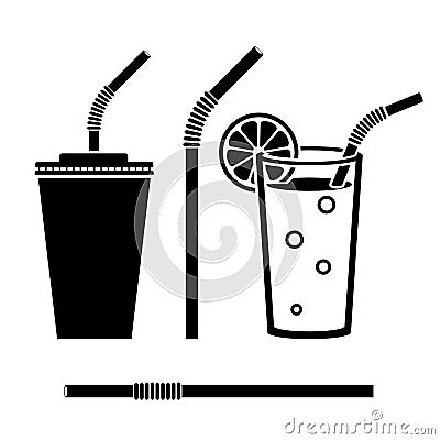 Black icon set drink. Vector Illustration