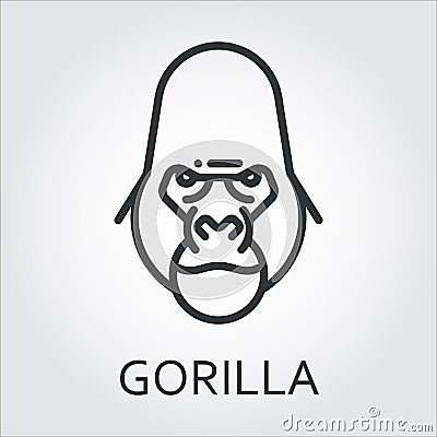 Black icon style line art, head wild animal ape, gorilla. Vector Illustration