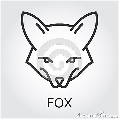 Black icon style line art, head wild animal fox, she-fox. Vector Illustration