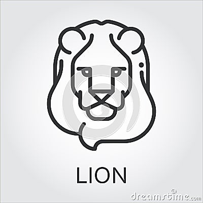 Black icon style line art, head wild animal lion. Vector Illustration