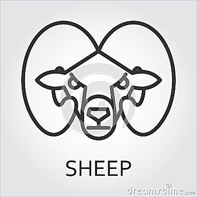 Black icon style line art, head wild animal sheep, ram. Vector Illustration