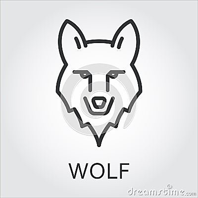 Black icon style line art, head wild animal wolf. Vector Illustration