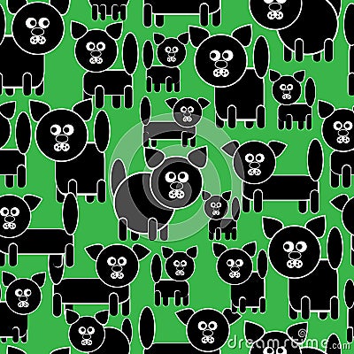 Black icons cats seamless pattern Vector Illustration